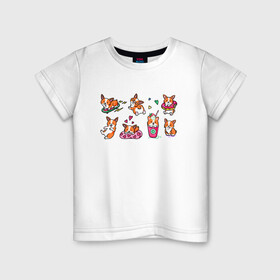 Детская футболка хлопок с принтом Плюшевый корги в Петрозаводске, 100% хлопок | круглый вырез горловины, полуприлегающий силуэт, длина до линии бедер | dogs | корги | маленькие собаки | пёс | собака | стикеры