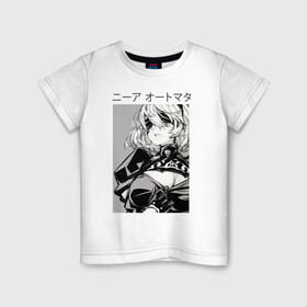 Детская футболка хлопок с принтом nier automata-replicant в Петрозаводске, 100% хлопок | круглый вырез горловины, полуприлегающий силуэт, длина до линии бедер | 2b | ahegao | anime | girl | nier automata | replicant | waifu | аниме | ахегао | нир автомата | отаку | охегао | тян | тяночка