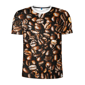 Мужская футболка 3D спортивная с принтом Зерна Кофе в Петрозаводске, 100% полиэстер с улучшенными характеристиками | приталенный силуэт, круглая горловина, широкие плечи, сужается к линии бедра | Тематика изображения на принте: beans | coffee | арабика | зерна | кофе
