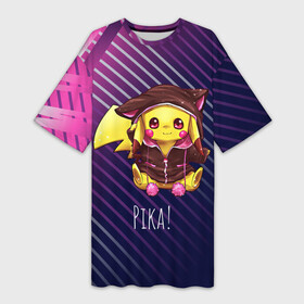 Платье-футболка 3D с принтом Пикачу в костюме в Петрозаводске,  |  | anime | picachu | pikachu | аниме | милый | пика | пикачу | покебол | покемон