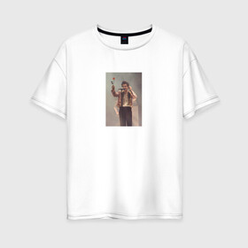 Женская футболка хлопок Oversize с принтом HARRY STYLES в Петрозаводске, 100% хлопок | свободный крой, круглый ворот, спущенный рукав, длина до линии бедер
 | harry | one direction | rose