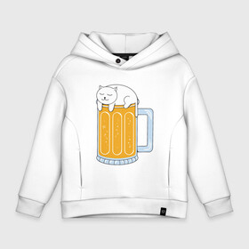 Детское худи Oversize хлопок с принтом Beer Cat в Петрозаводске, френч-терри — 70% хлопок, 30% полиэстер. Мягкий теплый начес внутри —100% хлопок | боковые карманы, эластичные манжеты и нижняя кромка, капюшон на магнитной кнопке | animal | beer | cat | cute | kitty | meow | друг | животные | киска | китти | кот | котенок | котик | котэ | кошечка | кошка | лев | леопард | милый | мур | мяу | пантера | питомец | рысь | тигр