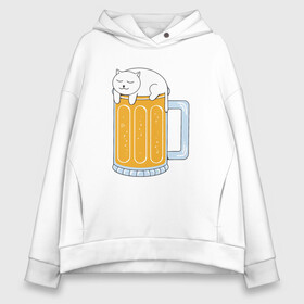 Женское худи Oversize хлопок с принтом Beer Cat в Петрозаводске, френч-терри — 70% хлопок, 30% полиэстер. Мягкий теплый начес внутри —100% хлопок | боковые карманы, эластичные манжеты и нижняя кромка, капюшон на магнитной кнопке | Тематика изображения на принте: animal | beer | cat | cute | kitty | meow | друг | животные | киска | китти | кот | котенок | котик | котэ | кошечка | кошка | лев | леопард | милый | мур | мяу | пантера | питомец | рысь | тигр