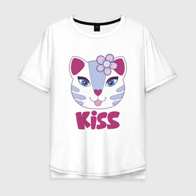 Мужская футболка хлопок Oversize с принтом Kiss Cat в Петрозаводске, 100% хлопок | свободный крой, круглый ворот, “спинка” длиннее передней части | animal | cat | cute | kitty | meow | друг | животные | киска | китти | кот | котенок | котик | котэ | кошечка | кошка | лев | леопард | милый | мур | мяу | пантера | питомец | рысь | тигр