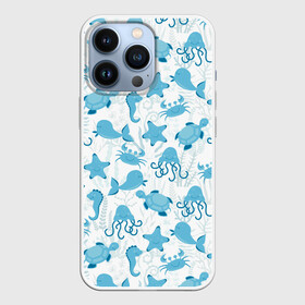 Чехол для iPhone 13 Pro с принтом Морские жители в Петрозаводске,  |  | dolphin | дельфин | краб | море | морская звезда | морские | морской конек | осьминог | с дельфином | черепаха