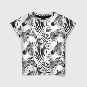 Детская футболка 3D с принтом Зебра в Петрозаводске, 100% гипоаллергенный полиэфир | прямой крой, круглый вырез горловины, длина до линии бедер, чуть спущенное плечо, ткань немного тянется | животное | зебра | зоопарк | полосатый | полоски | черно белый