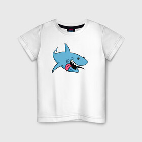 Детская футболка хлопок с принтом Акуленок в Петрозаводске, 100% хлопок | круглый вырез горловины, полуприлегающий силуэт, длина до линии бедер | Тематика изображения на принте: maneater | акулы | иллюстрация | мег