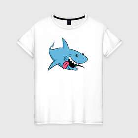 Женская футболка хлопок с принтом Акуленок в Петрозаводске, 100% хлопок | прямой крой, круглый вырез горловины, длина до линии бедер, слегка спущенное плечо | Тематика изображения на принте: maneater | акулы | иллюстрация | мег