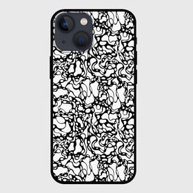 Чехол для iPhone 13 mini с принтом Абстрактная жидкость в Петрозаводске,  |  | абстрактный | вода | геометрический | геометрия | дырки | жидкость | нейрографика | петли | плазма | пузыри | пятна | черно белый