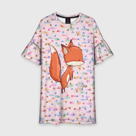 Детское платье 3D с принтом Лисичка и мышка в Петрозаводске, 100% полиэстер | прямой силуэт, чуть расширенный к низу. Круглая горловина, на рукавах — воланы | fox | foxy | животное | звери | лиса | лисенок | лисичка | милая | рыжая | фокс