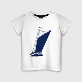 Детская футболка хлопок с принтом Парусная лодка синяя в Петрозаводске, 100% хлопок | круглый вырез горловины, полуприлегающий силуэт, длина до линии бедер | Тематика изображения на принте: sailboat | кораблик | корабль | лодка | парус | парусная лодка | тату | татуировка