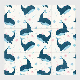 Магнитный плакат 3Х3 с принтом Киты в Петрозаводске, Полимерный материал с магнитным слоем | 9 деталей размером 9*9 см | whale | белый кит | кит | киты | корабли | кораблики | маяк | морские | паттерн | синий кит | чайки