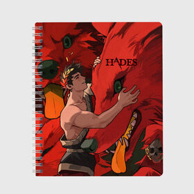 Тетрадь с принтом Hades Zagreus в Петрозаводске, 100% бумага | 48 листов, плотность листов — 60 г/м2, плотность картонной обложки — 250 г/м2. Листы скреплены сбоку удобной пружинной спиралью. Уголки страниц и обложки скругленные. Цвет линий — светло-серый
 | hades | roguelike | zagreus | бесконечные круги ада | бог | волк | загрей | компьютерная игра | красный | мифология | сын аида | трехглавый