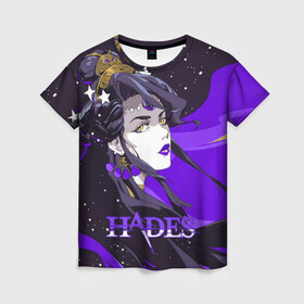 Женская футболка 3D с принтом Hades Nyx в Петрозаводске, 100% полиэфир ( синтетическое хлопкоподобное полотно) | прямой крой, круглый вырез горловины, длина до линии бедер | nyx | roguelike | бесконечные круги ада | звезды | компьютерная игра | космос | мифология | никс