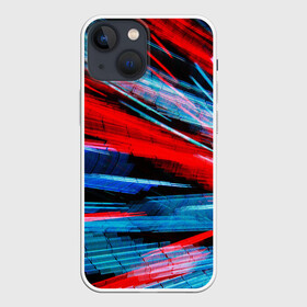 Чехол для iPhone 13 mini с принтом АНАГЛИФ И НИЧЕГО БОЛЬШЕ в Петрозаводске,  |  | anaglyph | glitch. | red and blue | абстракция | анаглиф | глитч | графический эффект | красный синий | неон | свечение | фонари