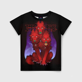 Детская футболка 3D с принтом Hades wolf в Петрозаводске, 100% гипоаллергенный полиэфир | прямой крой, круглый вырез горловины, длина до линии бедер, чуть спущенное плечо, ткань немного тянется | hades | roguelike | бесконечные круги ада | волк | компьютерная игра | красный | трехглавый