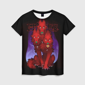 Женская футболка 3D с принтом Hades wolf в Петрозаводске, 100% полиэфир ( синтетическое хлопкоподобное полотно) | прямой крой, круглый вырез горловины, длина до линии бедер | hades | roguelike | бесконечные круги ада | волк | компьютерная игра | красный | трехглавый