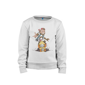 Детский свитшот хлопок с принтом Крутой Монк в Петрозаводске, 100% хлопок | круглый вырез горловины, эластичные манжеты, пояс и воротник | king | monkey | крутой | скейтборд | спорт