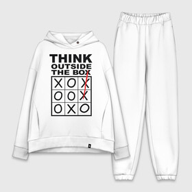 Женский костюм хлопок Oversize с принтом THINK OUTSIDE THE BOX в Петрозаводске,  |  | box | braine | imagine | outside | text | think | word | воображение | думай | комфорт | крестики | надписи | настроение | нолики | текст