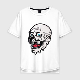 Мужская футболка хлопок Oversize с принтом Ужасный и неповторимый в Петрозаводске, 100% хлопок | свободный крой, круглый ворот, “спинка” длиннее передней части | hallowen | слизь | стикер | ужас | череп