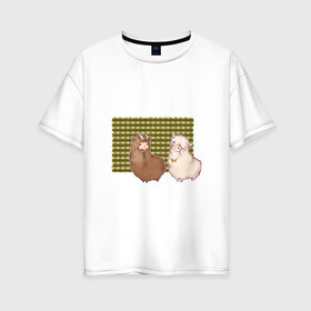 Женская футболка хлопок Oversize с принтом Ламы в Петрозаводске, 100% хлопок | свободный крой, круглый ворот, спущенный рукав, длина до линии бедер
 | арт | белая | белое животное | лама | ламочка | ламы | пушистая | пушистик | рисунок
