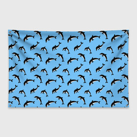 Флаг-баннер с принтом Дельфины в Петрозаводске, 100% полиэстер | размер 67 х 109 см, плотность ткани — 95 г/м2; по краям флага есть четыре люверса для крепления | dolphin | дельфин | дельфины | море | морские | на голубом | с дельфином
