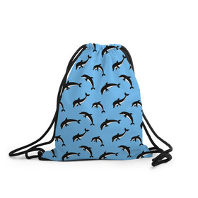 Рюкзак-мешок 3D с принтом Дельфины в Петрозаводске, 100% полиэстер | плотность ткани — 200 г/м2, размер — 35 х 45 см; лямки — толстые шнурки, застежка на шнуровке, без карманов и подкладки | dolphin | дельфин | дельфины | море | морские | на голубом | с дельфином
