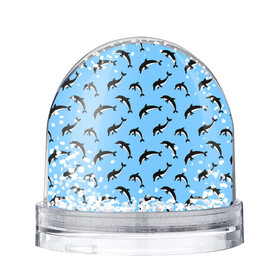 Игрушка Снежный шар с принтом Дельфины в Петрозаводске, Пластик | Изображение внутри шара печатается на глянцевой фотобумаге с двух сторон | dolphin | дельфин | дельфины | море | морские | на голубом | с дельфином
