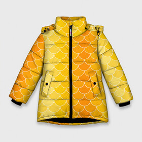 Зимняя куртка для девочек 3D с принтом Желтая чешуя в Петрозаводске, ткань верха — 100% полиэстер; подклад — 100% полиэстер, утеплитель — 100% полиэстер. | длина ниже бедра, удлиненная спинка, воротник стойка и отстегивающийся капюшон. Есть боковые карманы с листочкой на кнопках, утяжки по низу изделия и внутренний карман на молнии. 

Предусмотрены светоотражающий принт на спинке, радужный светоотражающий элемент на пуллере молнии и на резинке для утяжки. | Тематика изображения на принте: fish | water | вода | желтая | море | морское | рыба | рыбка | чешуя