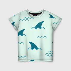 Детская футболка 3D с принтом Плавники акул в Петрозаводске, 100% гипоаллергенный полиэфир | прямой крой, круглый вырез горловины, длина до линии бедер, чуть спущенное плечо, ткань немного тянется | shark | акула | акулы | жители | море | морские | океан | плавники | рыба