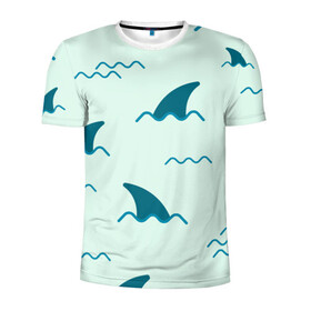 Мужская футболка 3D спортивная с принтом Плавники акул в Петрозаводске, 100% полиэстер с улучшенными характеристиками | приталенный силуэт, круглая горловина, широкие плечи, сужается к линии бедра | shark | акула | акулы | жители | море | морские | океан | плавники | рыба