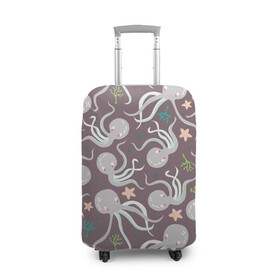 Чехол для чемодана 3D с принтом Осьминоги в Петрозаводске, 86% полиэфир, 14% спандекс | двустороннее нанесение принта, прорези для ручек и колес | cute | octopus | милый | морское | осьминог | осьминожка | паттерн | тентакли | щупальца