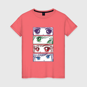 Женская футболка хлопок с принтом Глаза и взгляды аниме девочек в Петрозаводске, 100% хлопок | прямой крой, круглый вырез горловины, длина до линии бедер, слегка спущенное плечо | anime | chibi | collage | cute | eyes | girls | japan | japanese | kawaii | manga | sight | view | waifu | анимешник | анимешница | девочки | девушки | коллаж | лица | манга | настроение | рисунок в стиле аниме | типичная девушка | япония