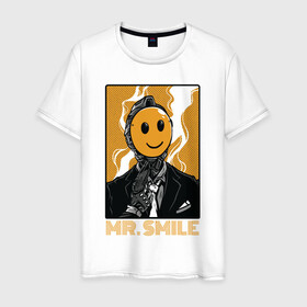 Мужская футболка хлопок с принтом MR.Smile в Петрозаводске, 100% хлопок | прямой крой, круглый вырез горловины, длина до линии бедер, слегка спущенное плечо. | арт | графика | мультяшки | робот | смайлы