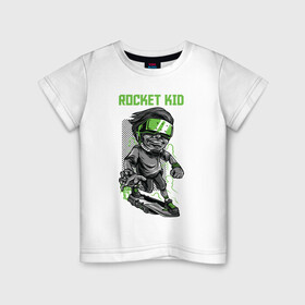 Детская футболка хлопок с принтом Rocket kid в Петрозаводске, 100% хлопок | круглый вырез горловины, полуприлегающий силуэт, длина до линии бедер | арт | графика | дети | ребенок | скейт | человек