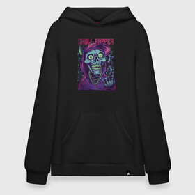 Худи SuperOversize хлопок с принтом Skull rapper в Петрозаводске, 70% хлопок, 30% полиэстер, мягкий начес внутри | карман-кенгуру, эластичная резинка на манжетах и по нижней кромке, двухслойный капюшон
 | арт | графика | зомби | рэпер | скелет | череп