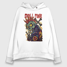 Женское худи Oversize хлопок с принтом Skull Punk в Петрозаводске, френч-терри — 70% хлопок, 30% полиэстер. Мягкий теплый начес внутри —100% хлопок | боковые карманы, эластичные манжеты и нижняя кромка, капюшон на магнитной кнопке | анархия | арт | графика | зомби | ирокез | кости | косуха | крест | панк | скелет | черепа