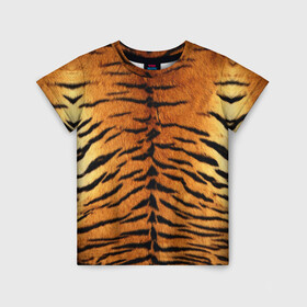Детская футболка 3D с принтом Шкура Тигра в Петрозаводске, 100% гипоаллергенный полиэфир | прямой крой, круглый вырез горловины, длина до линии бедер, чуть спущенное плечо, ткань немного тянется | Тематика изображения на принте: animal | skin | tiger | раскрас | тигр