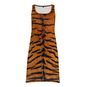 Платье-майка 3D с принтом Шкура Тигра в Петрозаводске, 100% полиэстер | полуприлегающий силуэт, широкие бретели, круглый вырез горловины, удлиненный подол сзади. | animal | skin | tiger | раскрас | тигр