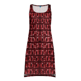 Платье-майка 3D с принтом Текстура аллигатора (Красная) в Петрозаводске, 100% полиэстер | полуприлегающий силуэт, широкие бретели, круглый вырез горловины, удлиненный подол сзади. | Тематика изображения на принте: аллигатор | кожа | крокодил | чешуя