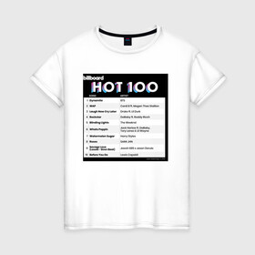 Женская футболка хлопок с принтом BTS DYNAMITE BILLBOARD HOT-100 в Петрозаводске, 100% хлопок | прямой крой, круглый вырез горловины, длина до линии бедер, слегка спущенное плечо | bbma | bts | dynamite | j hope | jimin | jin | jk | rm | suga | v | чарт топ