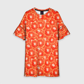 Детское платье 3D с принтом Красный Апельсин в Петрозаводске, 100% полиэстер | прямой силуэт, чуть расширенный к низу. Круглая горловина, на рукавах — воланы | Тематика изображения на принте: orange | red | апельсин | красный | цитрусы