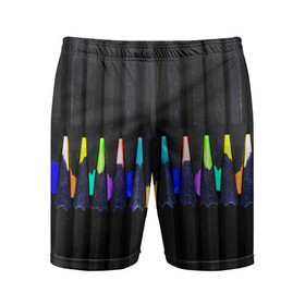 Мужские шорты спортивные с принтом Цветные Карандаши в Петрозаводске,  |  | colored | pencils | карандаши | мелки | цветные