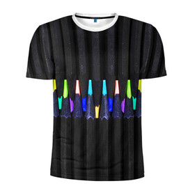 Мужская футболка 3D спортивная с принтом Цветные Карандаши в Петрозаводске, 100% полиэстер с улучшенными характеристиками | приталенный силуэт, круглая горловина, широкие плечи, сужается к линии бедра | Тематика изображения на принте: colored | pencils | карандаши | мелки | цветные