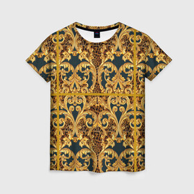 Женская футболка 3D с принтом luxury style в Петрозаводске, 100% полиэфир ( синтетическое хлопкоподобное полотно) | прямой крой, круглый вырез горловины, длина до линии бедер | 3d | 3д | luxury | абстракция | золото | паттерн | роскошь | текстуры