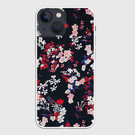 Чехол для iPhone 13 mini с принтом Цветы в Петрозаводске,  |  | арт | ночь | рисунок | тёмный фон | цветок | цветы | чёрное | яркие цветы | яркий цветок