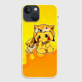 Чехол для iPhone 13 mini с принтом Пикачу и корги в Петрозаводске,  |  | anime | picachu | pikachu | аниме | милый | пика | пикачу | покебол | покемон