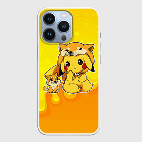 Чехол для iPhone 13 Pro с принтом Пикачу и корги в Петрозаводске,  |  | anime | picachu | pikachu | аниме | милый | пика | пикачу | покебол | покемон