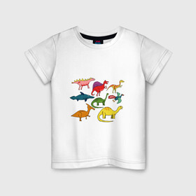 Детская футболка хлопок с принтом Динозавр в Петрозаводске, 100% хлопок | круглый вырез горловины, полуприлегающий силуэт, длина до линии бедер | вымерли | детские | динозавр | доисторические | история | картинки | мультфильмы | популярные | прикольные