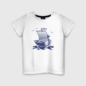Детская футболка хлопок с принтом Парусная лодка в Петрозаводске, 100% хлопок | круглый вырез горловины, полуприлегающий силуэт, длина до линии бедер | sailboat | викинги | кораблик | корабль | лодка | парус | парусная лодка | тату | татуировка
